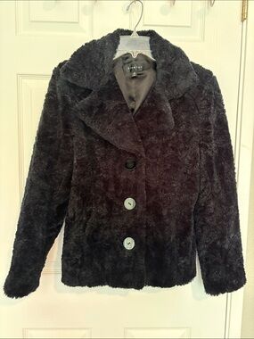 Braetan Black Plush Teddy Coat with Button Front